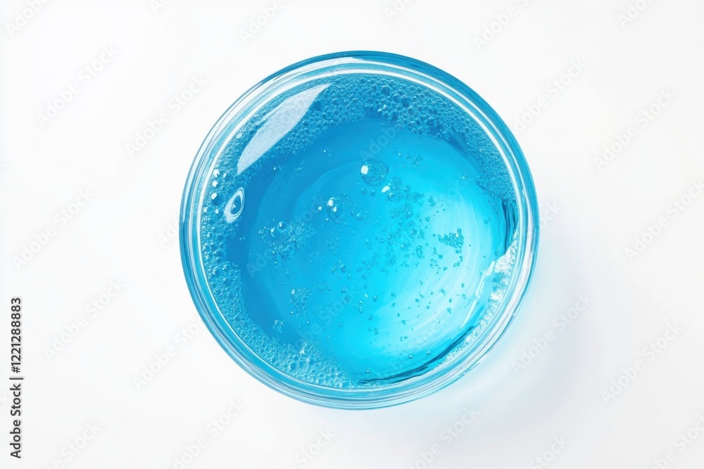 High-quality dishwasher detergent with vivid blue color in a clear container on a clean white background ideal for household cleaning needs High-quality dishwasher detergent with vivid blue color in a clear container on a clean white background ideal for household cleaning needs