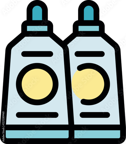 Two cleaning product bottles with dispensing caps and round labels are standing side by side, ready for household chores