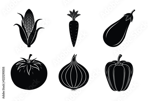 Vegetables silhouette set on white background