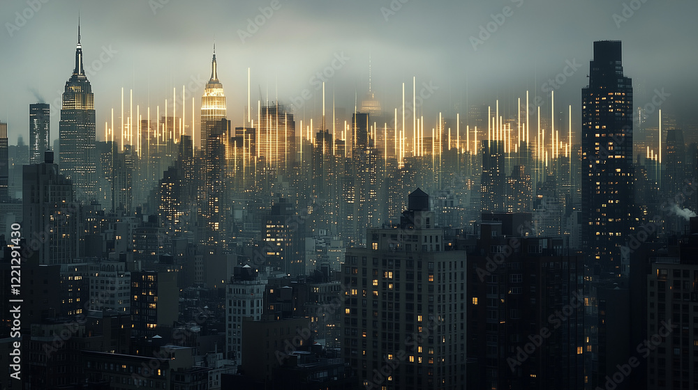 Obraz premium Technological Urban Landscape with Data Visualization