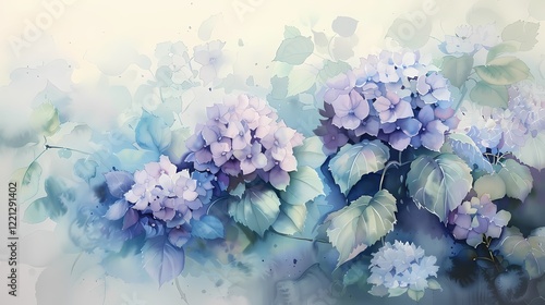 Wallpaper Mural A serene and mesmerizing painting of a delicate blue hydrangea creates a soft background. Torontodigital.ca