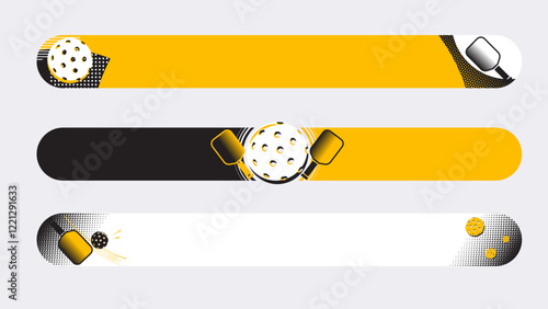 Set of lower third or sport banner design with pickleball template isolated on white background.