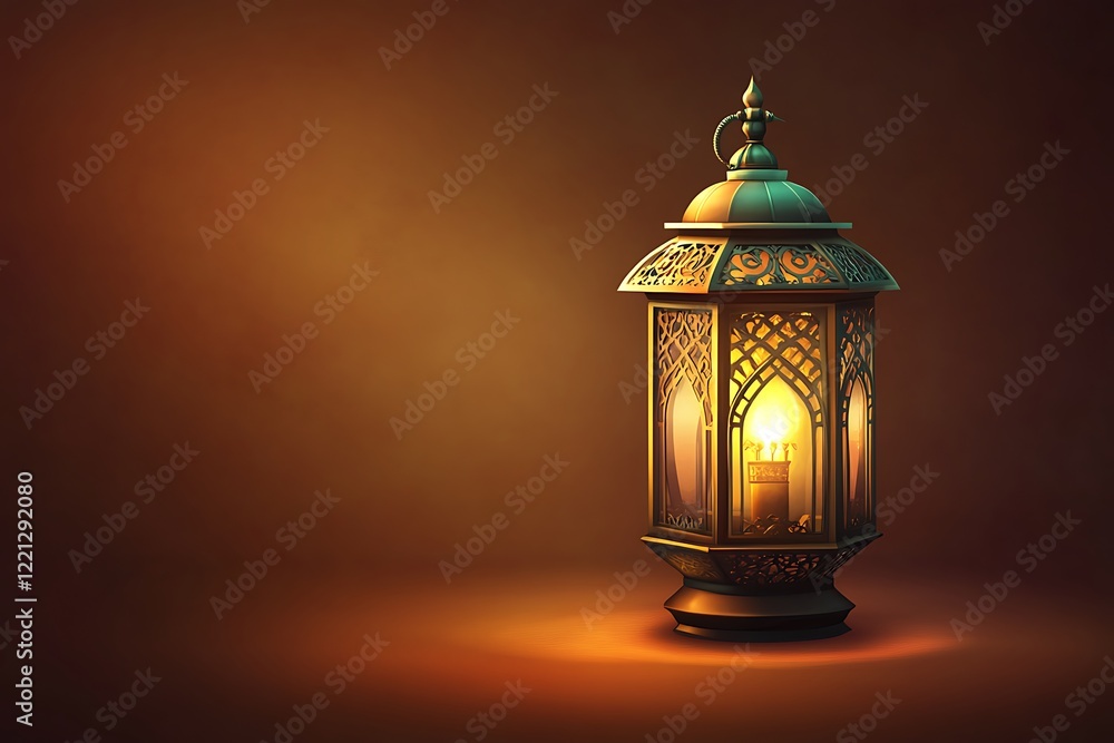 Ornate Rug Displayed with Aromatic Spices and Lanterns, Golden crescent and lantern on ramadan greeting card. Ramazan mubarak or kareem background for arabic holiday. Al-adha and hari raya celebration