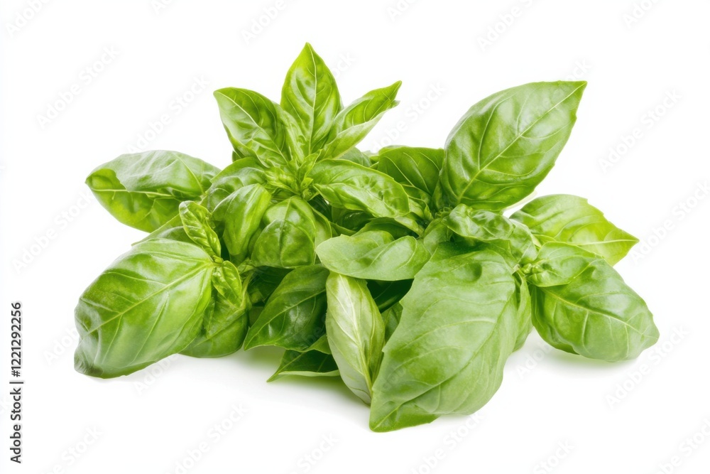 High quality close-up of dried basil, showcasing sharp details and vibrant colors against a clean white background High quality close-up of dried basil, showcasing sharp details and vibrant colors against a clean white background
