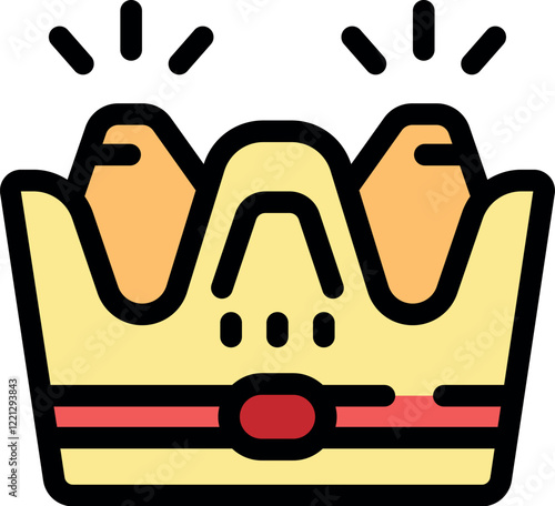Cartoon crown sparkling with a red gemstone, representing royalty, power, and leadership
