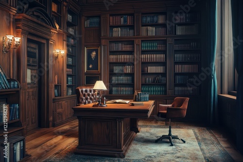 Wallpaper Mural Classic study, wooden desk, bookshelves,  library,  research, quiet workspace Torontodigital.ca