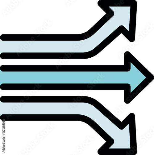 Fotografi Three parallel horizontal arrows changing direction representing different choic