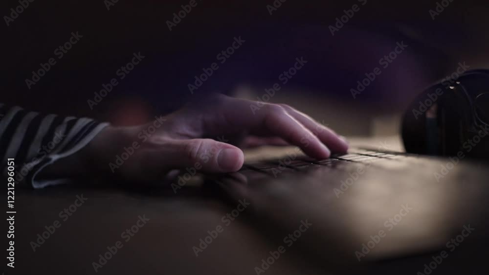 Close-up of fingers typing on a laptop keyboard. The focus is on the keys and the rhythmic motion of the fingers, highlighting the action of writing, coding, or working on a computer Close-up of fingers typing on a laptop keyboard. The focus is on the keys and the rhythmic motion of the fingers, highlighting the action of writing, coding, or working on a computer
