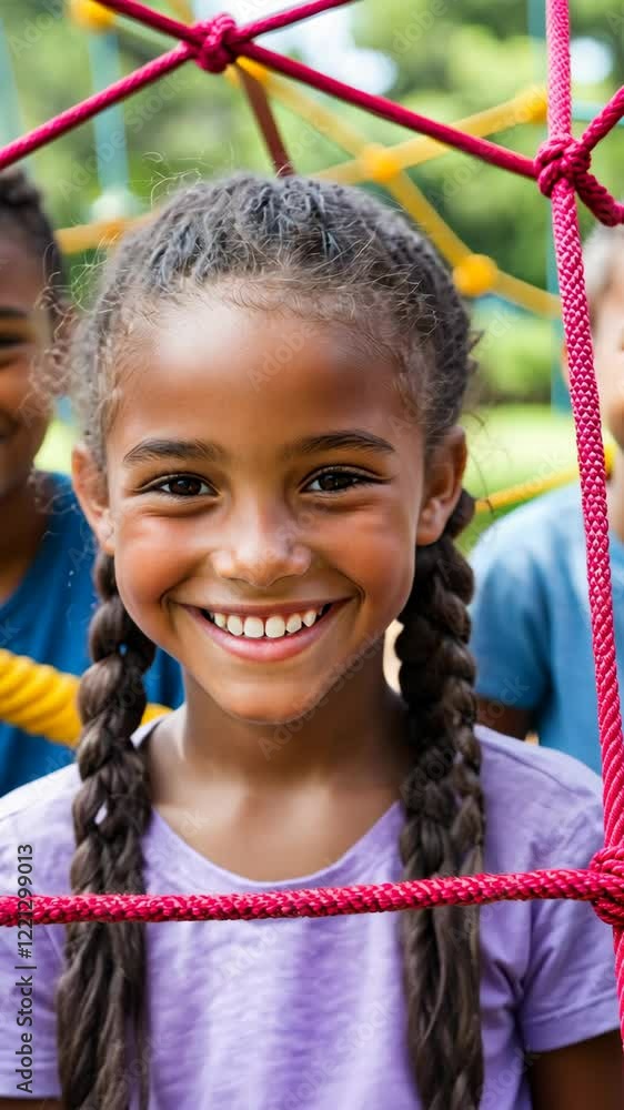 Children smiling during outdoor playtime in a vibrant playground on a sunny day Children smiling during outdoor playtime in a vibrant playground on a sunny day
