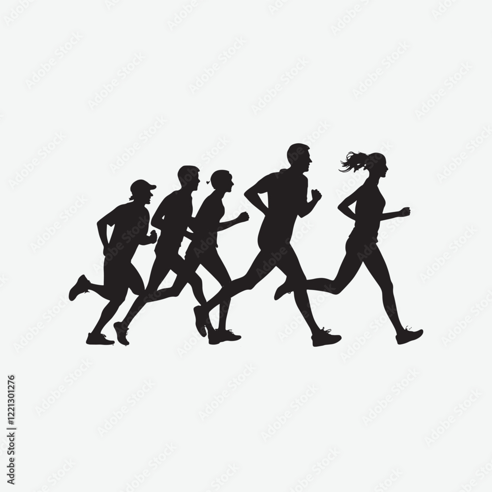 Running Silhouette Vector - Dynamic Group of Runners Illustration Running Silhouette Vector - Dynamic Group of Runners Illustration