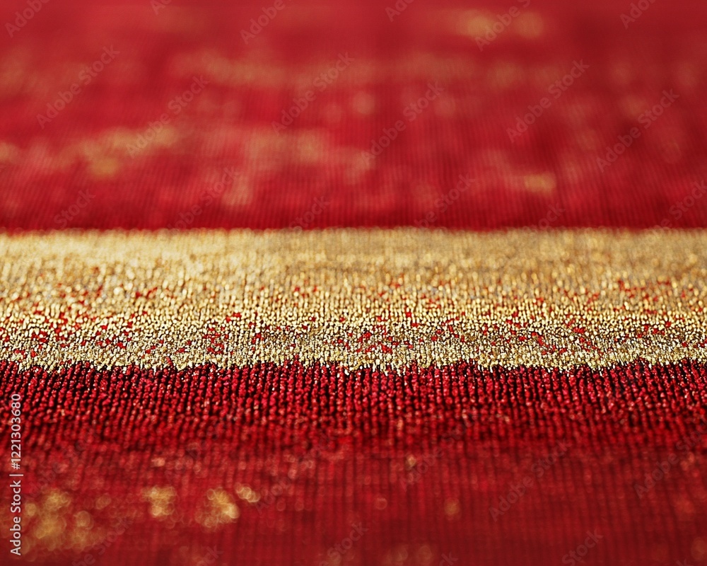 Close-up of red fabric with gold stripe. Close-up of red fabric with gold stripe.