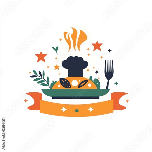 Colorful food emblem, restaurant logo, stylized dish photo