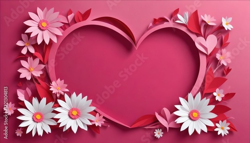 Heartfelt Floral Frame: A delicate and romantic paper-cut heart frame adorned with intricate floral details and soft, pastel hues, perfect for love-themed messages and designs.