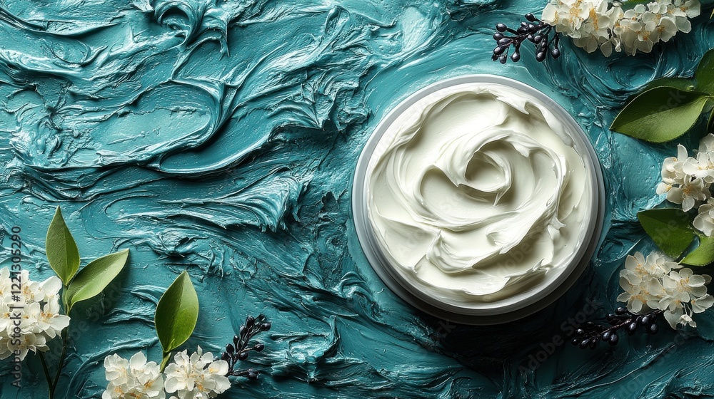 Obraz premium Luxurious Cream in Rose Shape Surrounded by Floral Elements