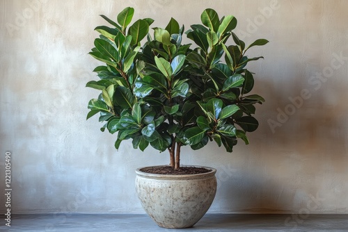 Wallpaper Mural Ficus plant in a large decorative pot beside a white textured wall Torontodigital.ca