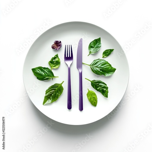 Fresh basil leaves arranged on a plate photo