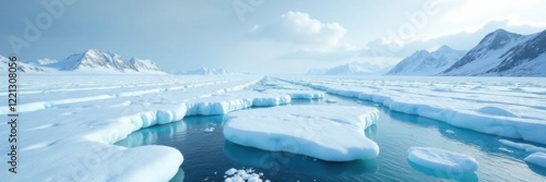 Glacial ice sheets stretch towards the horizon like an endless white canvas, sweeping, frozen, canvas photo