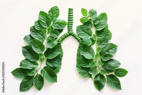 Creative lung shape formed with green leaves depicting health and eco-concept photo