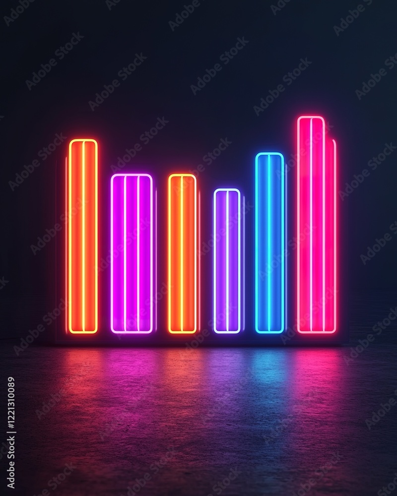 Fototapeta premium A vibrant display of neon bars in various colors against a dark background, creating a dynamic visual effect.