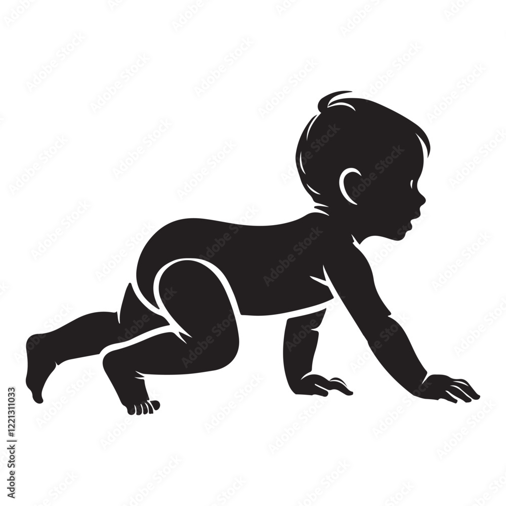 Obraz premium Crawling Baby Silhouette Vector Illustration