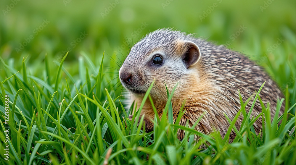 The groundhog animal, or a woodchuck. A rodent on a green grass. The groundhog animal, or a woodchuck. A rodent on a green grass.