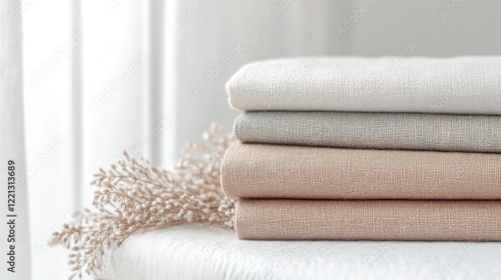 Stack of Neutral Colored Linen Fabrics Stack of Neutral Colored Linen Fabrics