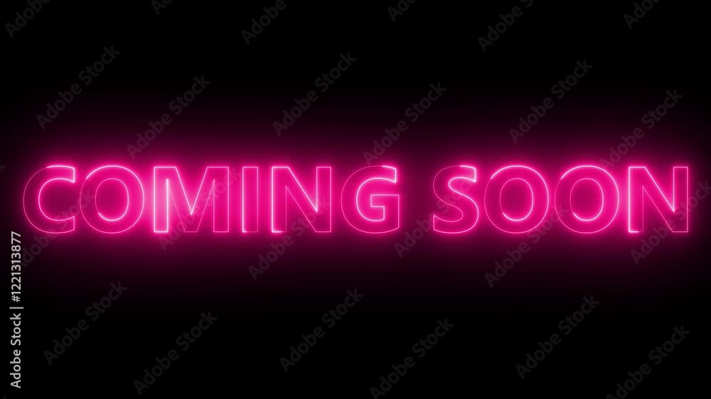 Neon Coming Soon Text Icon Animation with Glowing Effect for Upcoming Events, Launch Announcements, Product Releases, Promotions, and Countdown Concepts in High-Quality 4K. Neon Coming Soon Text Icon Animation with Glowing Effect for Upcoming Events, Launch Announcements, Product Releases, Promotions, and Countdown Concepts in High-Quality 4K.