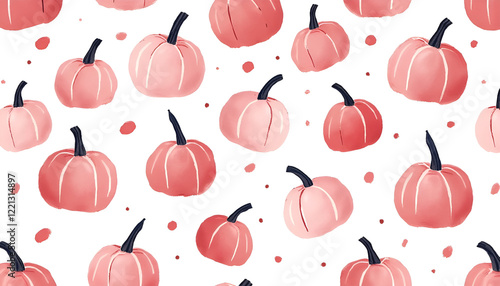 Playful background pattern featuring hand-painted pumpkins in various shades of pink
