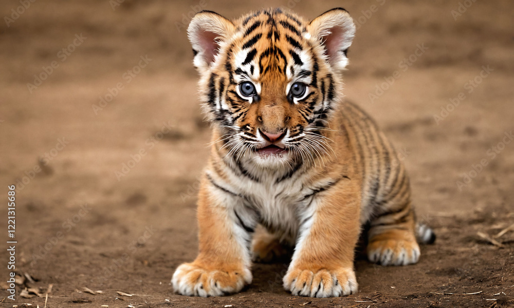 Fototapeta premium Young tiger cub exploring its surroundings in a natural habitat during daylight hours