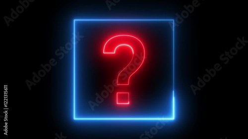 Red Question Mark Icon on Blue Rectangle Background for FAQs, Help Sections, Information Signs, Support Assistance, Problem-Solving Concepts, and UI UX Design Elements in High-Quality 4K Animation.