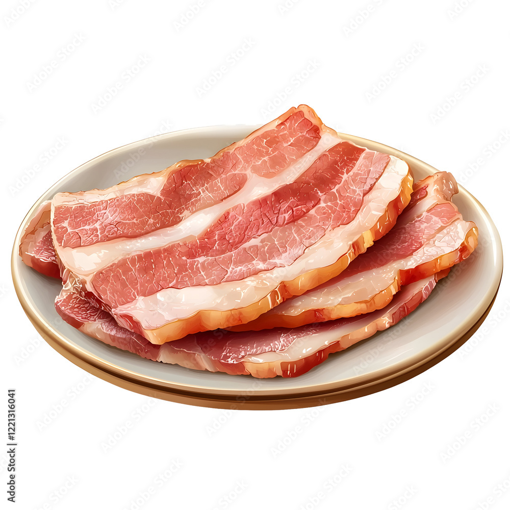 Photography of Crispy Pork Bacon Slices on Plain White Transparent Background Photography of Crispy Pork Bacon Slices on Plain White Transparent Background