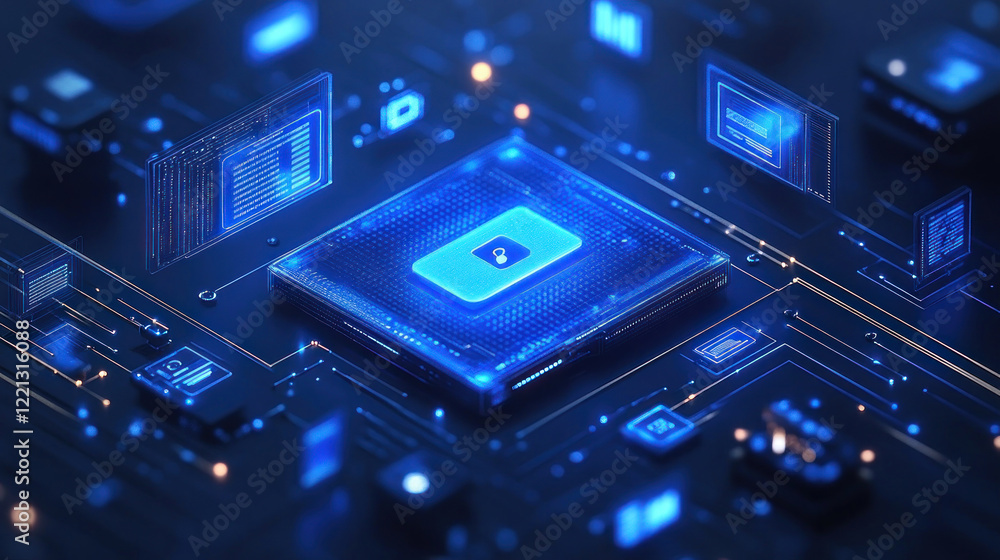 Fototapeta premium conceptual visualization of modern technology, depicting a microchip or processor on a circuit board. 