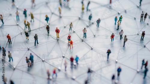  Illustration of interconnected people icons with lines and nodes, symbolizing networking, communication, and collaboration in a digital system..