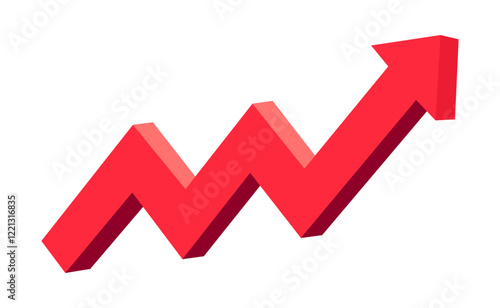 Red up 3d arrow graph showing rising trend, boosting of business result, investment profit growing symbol