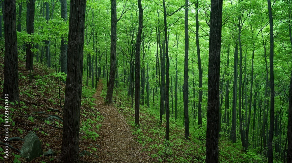 Lush forest trail, rain, hillside, nature, serenity, background Lush forest trail, rain, hillside, nature, serenity, background