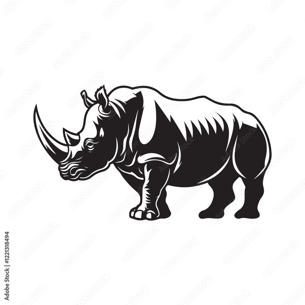 black silhouette, rhinoceros safari animal, African fauna vector style black silhouette, rhinoceros safari animal, African fauna vector style