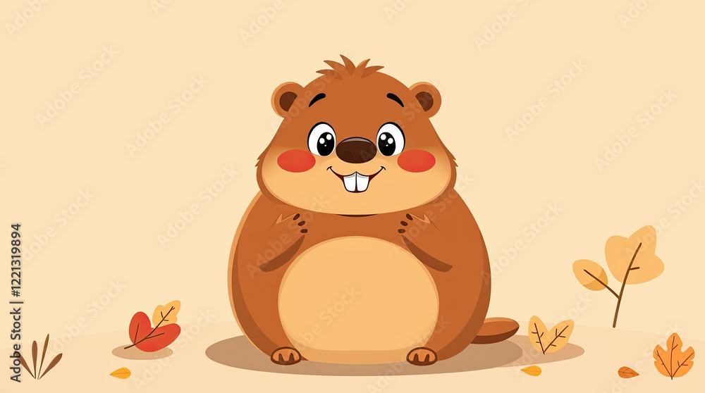 Fototapeta premium The groundhog animal, or a woodchuck. A rodent funny illustration.