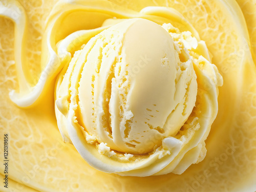 Delicious creamy vanilla ice cream served on a smooth yellow background photo