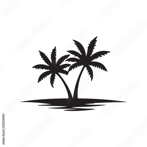 Silhouette palm trees, tropical islands 