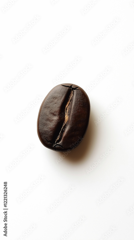 Obraz premium Hyperrealistic coffee bean showcasing intricate textures and details on a white background. Generative AI