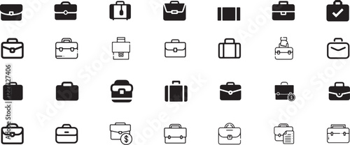 Brifcase icon set, briefcase, business, bag, office, work, illustration, design, vector, background, isolated, professional, case, baggage, suitcase, job, document, icon, finance, black, portfolio.
