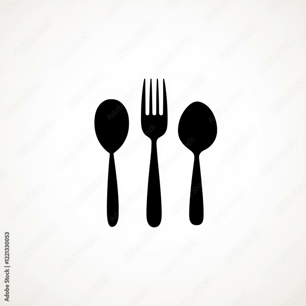 Simple black silhouette of spoon and fork. Kitchenware. Possible use Restaurant or catering Simple black silhouette of spoon and fork. Kitchenware. Possible use Restaurant or catering