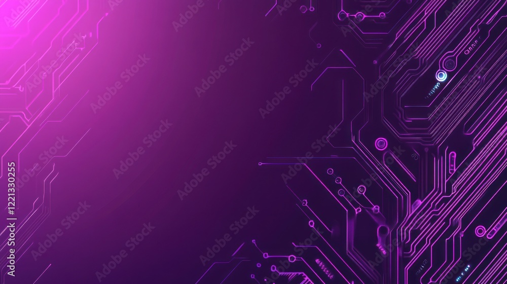 Obraz premium Colorful abstract design showcases vibrant purple and pink circuit patterns against a dark backdrop