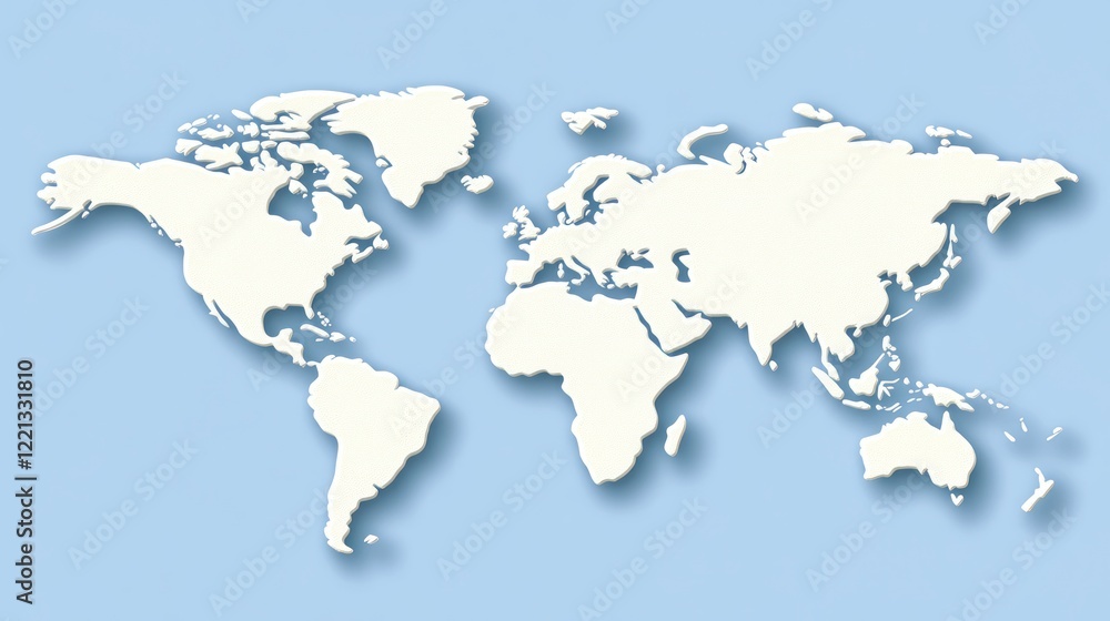 Detailed outline of the world map highlighting continents and oceans in a simple design Detailed outline of the world map highlighting continents and oceans in a simple design