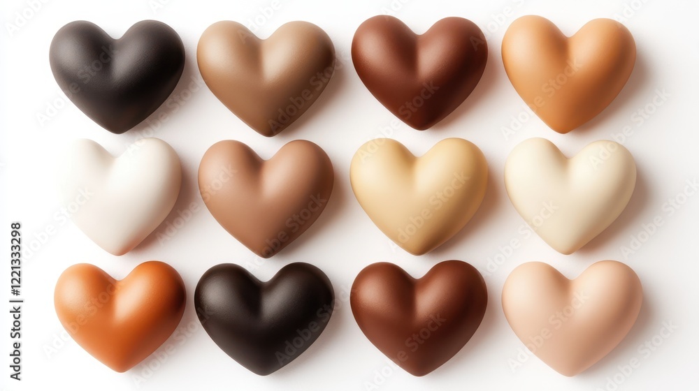 Fototapeta premium A close-up view of delicious chocolate hearts arranged on a clean white surface.