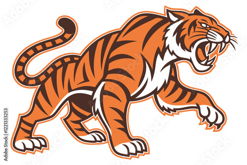 Powerful tiger illustration roaring in attack stance.