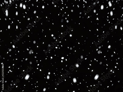 Snowflakes fall softly against a dark backdrop creating a serene winter atmosphere