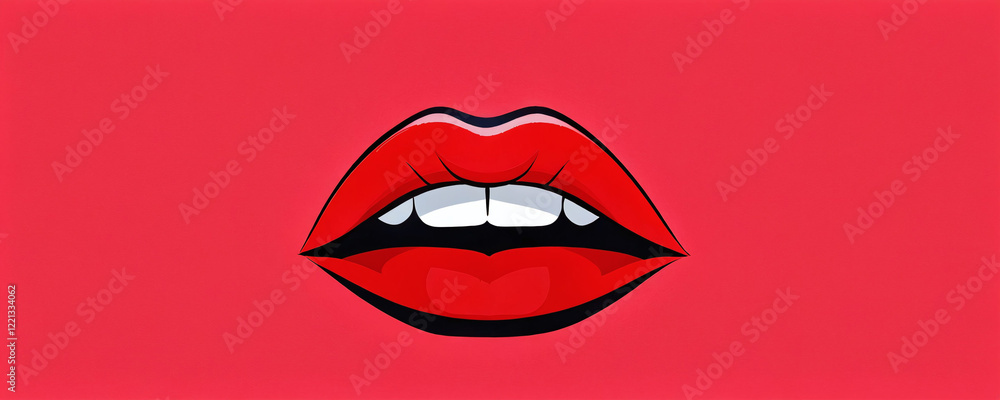 Vibrant illustration of bold red lips against a bright pink background showcasing beauty and confidence Vibrant illustration of bold red lips against a bright pink background showcasing beauty and confidence