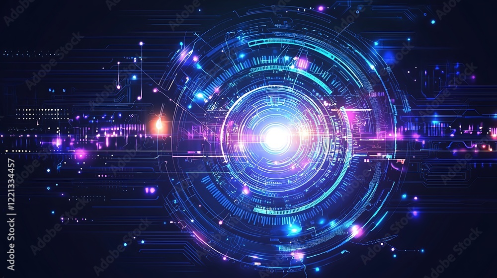 Vibrant blue and purple technology background with intricate circuit designs and glowing highlights Vibrant blue and purple technology background with intricate circuit designs and glowing highlights