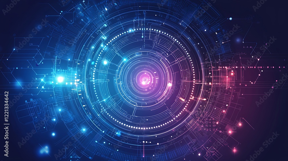 Vibrant blue and purple technology background with intricate circuit designs and glowing highlights Vibrant blue and purple technology background with intricate circuit designs and glowing highlights